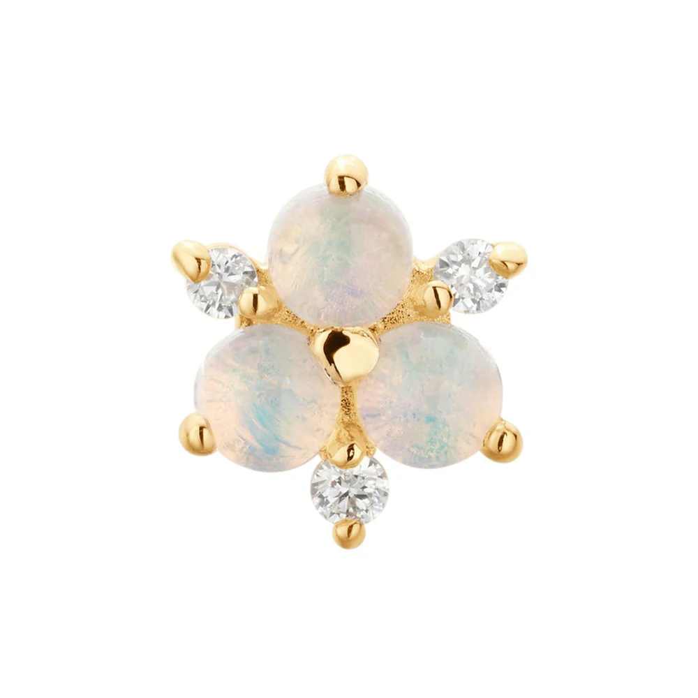 threadless: "Soleil" End in Gold with Genuine White Opal & Diamonds - Image 3