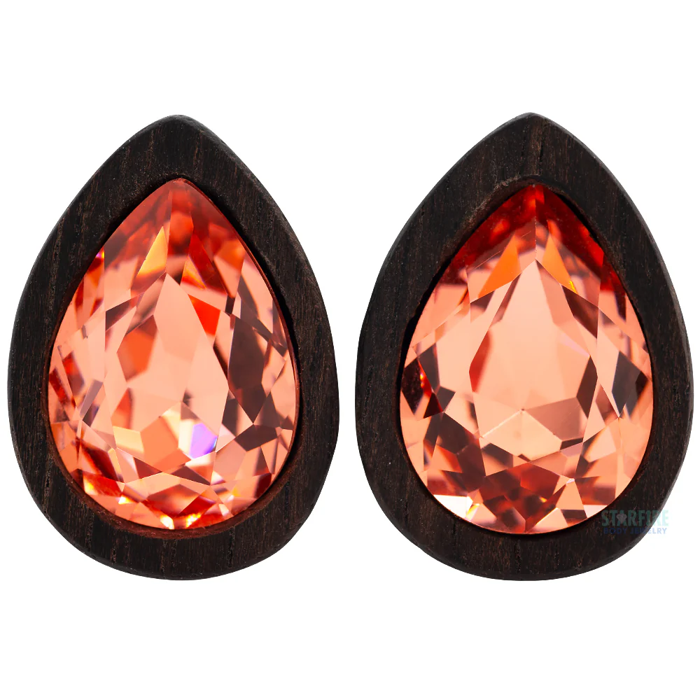 Teardrop Swarovski Plugs in Wood - Padparadscha - Image 3