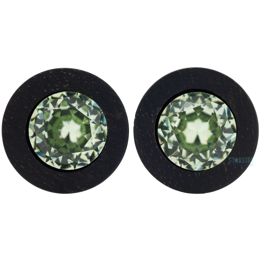 Round Swarovski Plugs in Wood - Chrysolite