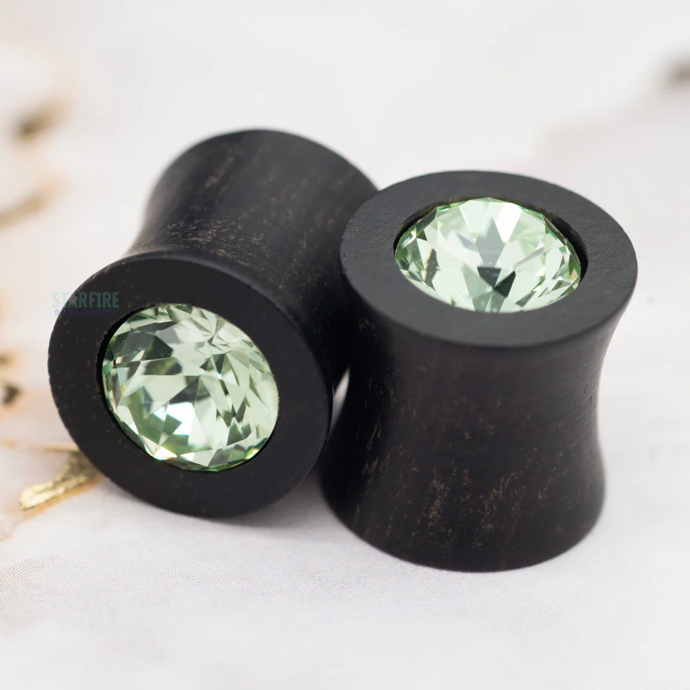 Round Swarovski Plugs in Wood - Chrysolite - Image 2