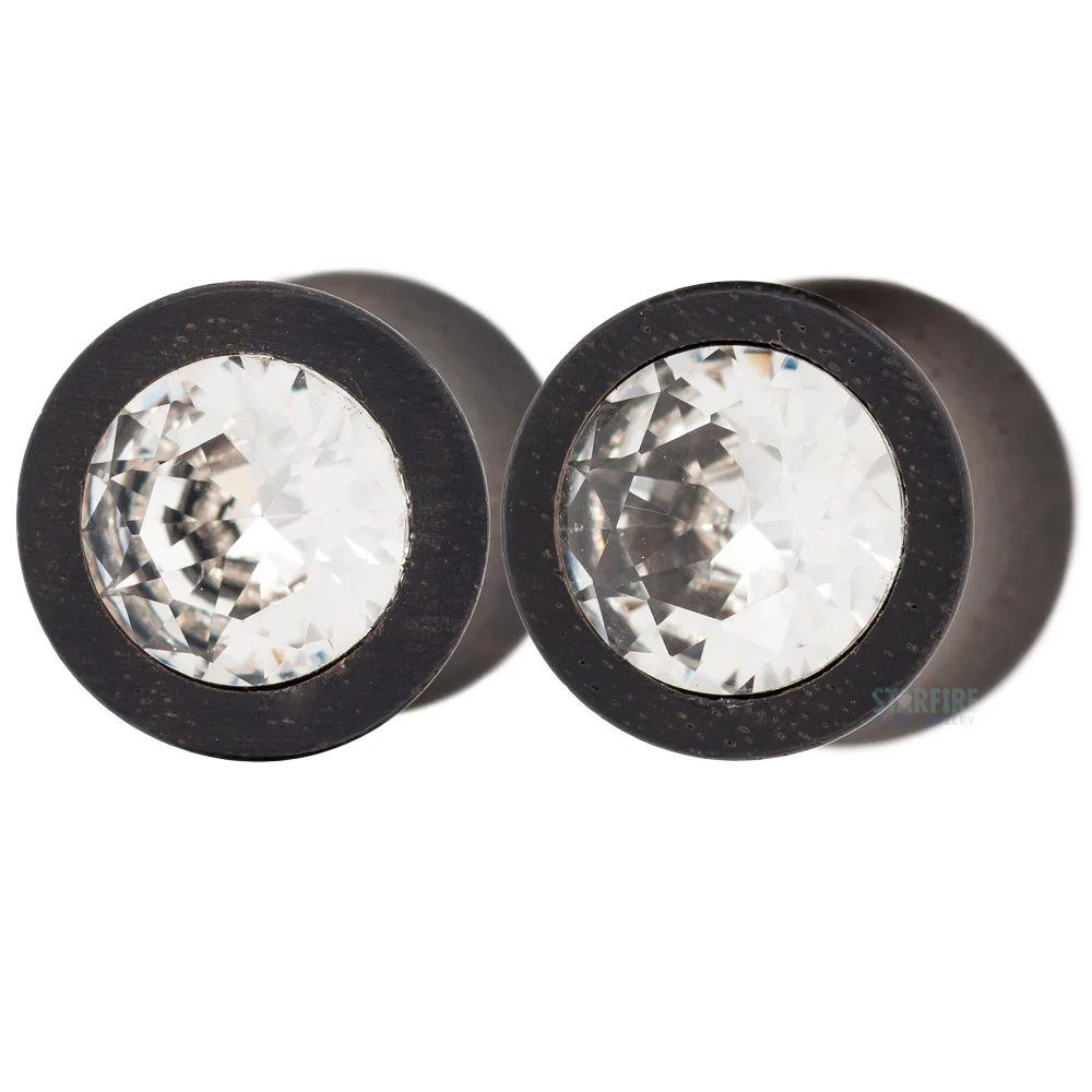 Round Swarovski Plugs in Wood - Crystal