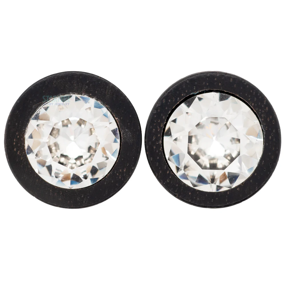 Round Swarovski Plugs in Wood - Crystal - Image 3