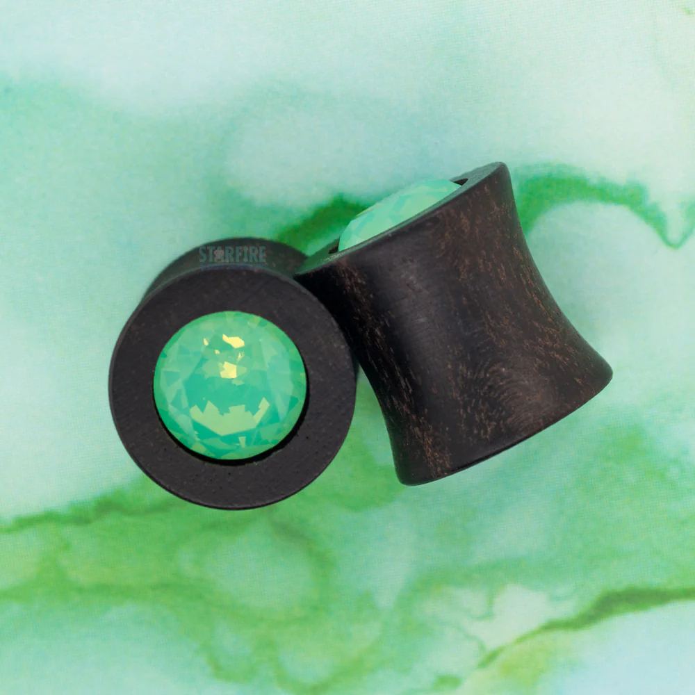 Round Swarovski Plugs in Wood - Pacific Opal - Image 2