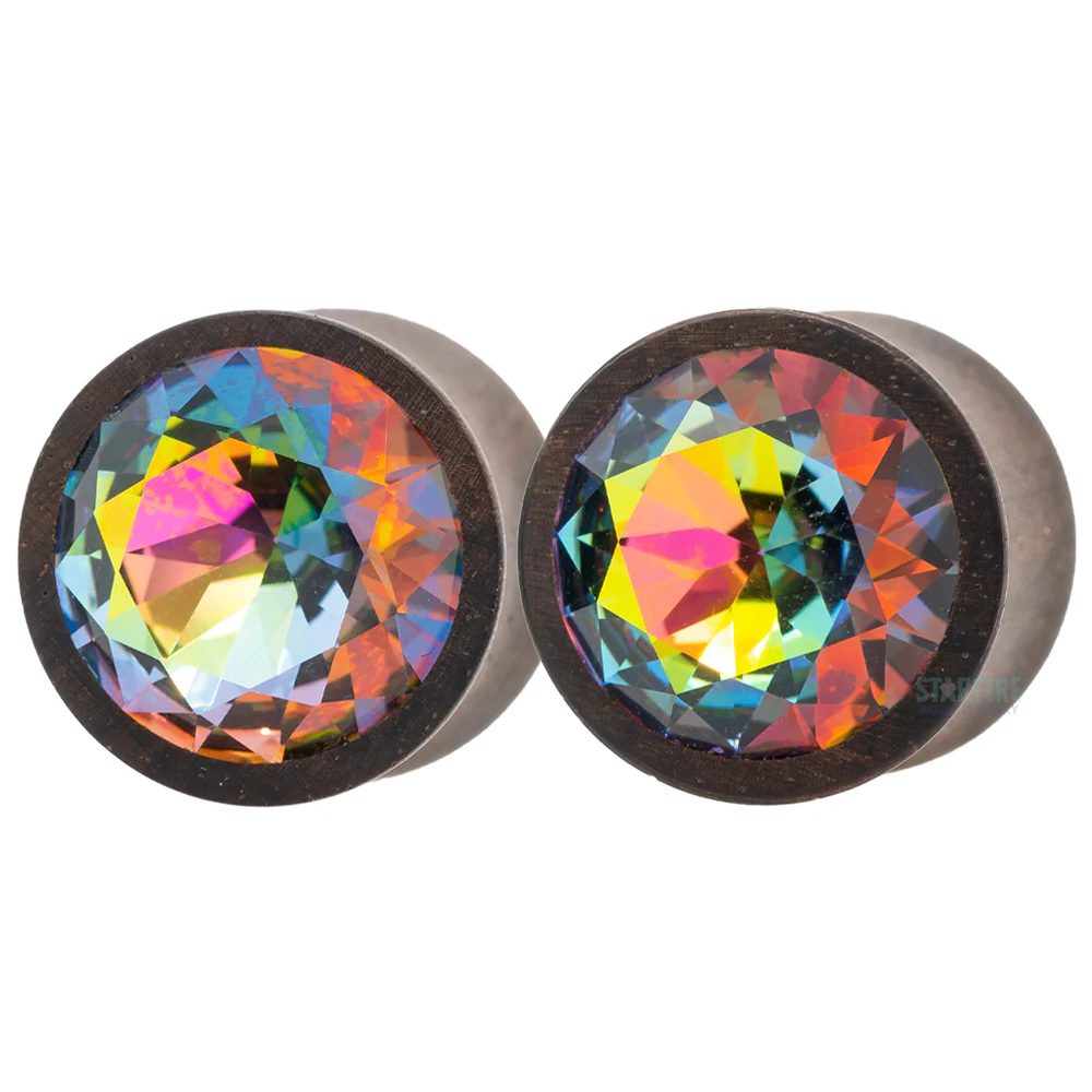 Round Swarovski Plugs in Wood - Vitrail - Image 2