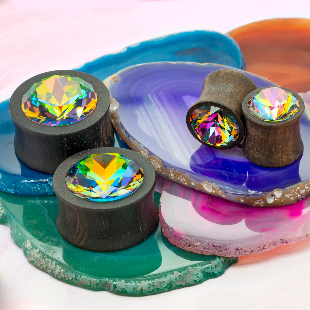 Round Swarovski Plugs in Wood - Vitrail - Image 3