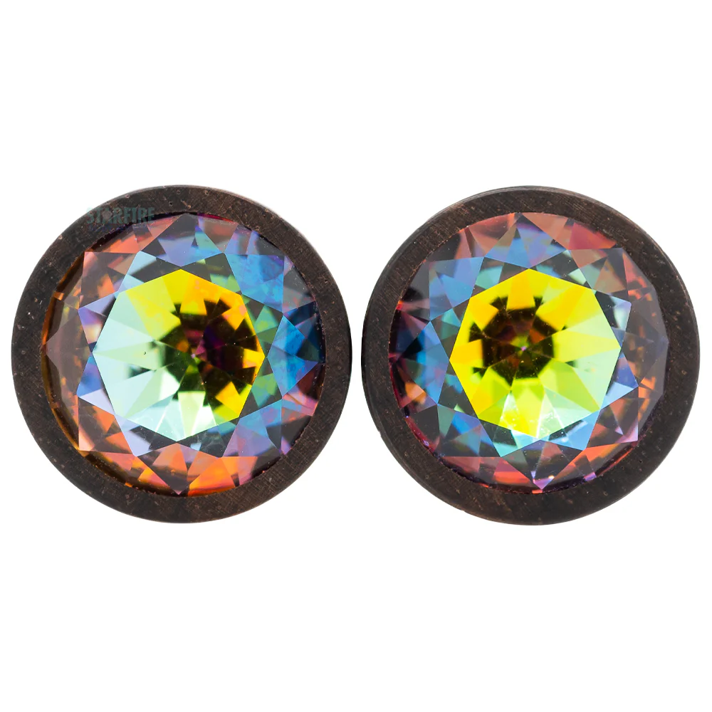 Round Swarovski Plugs in Wood - Vitrail - Image 4