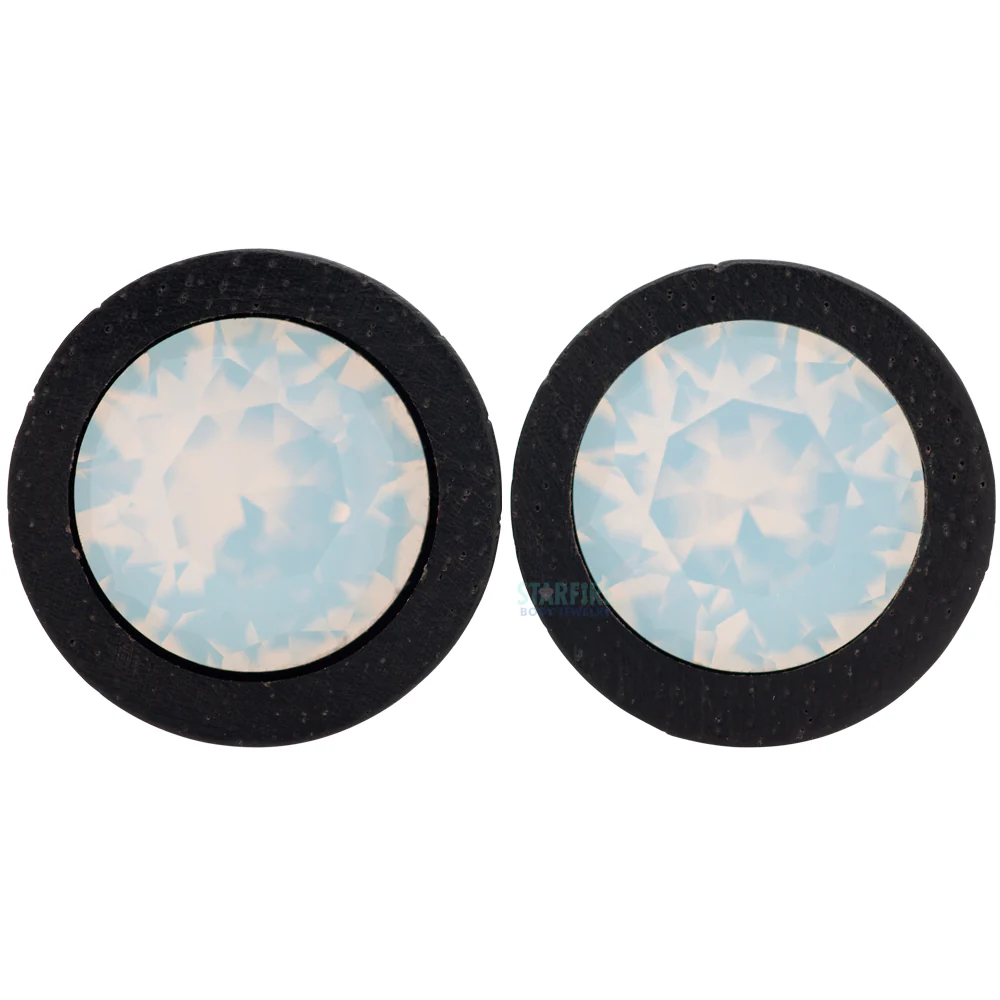 Round Swarovski Plugs in Wood - White Opal