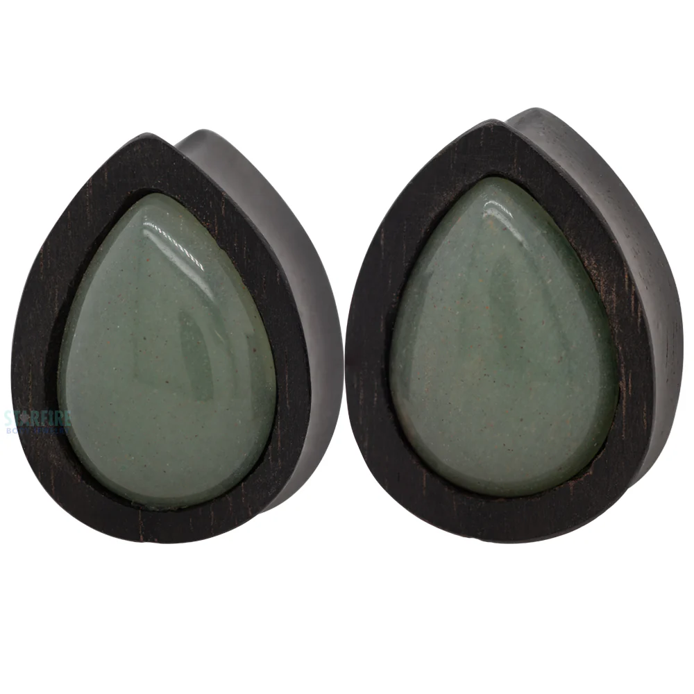 Teardrop Swarovski Plugs in Wood - Jade