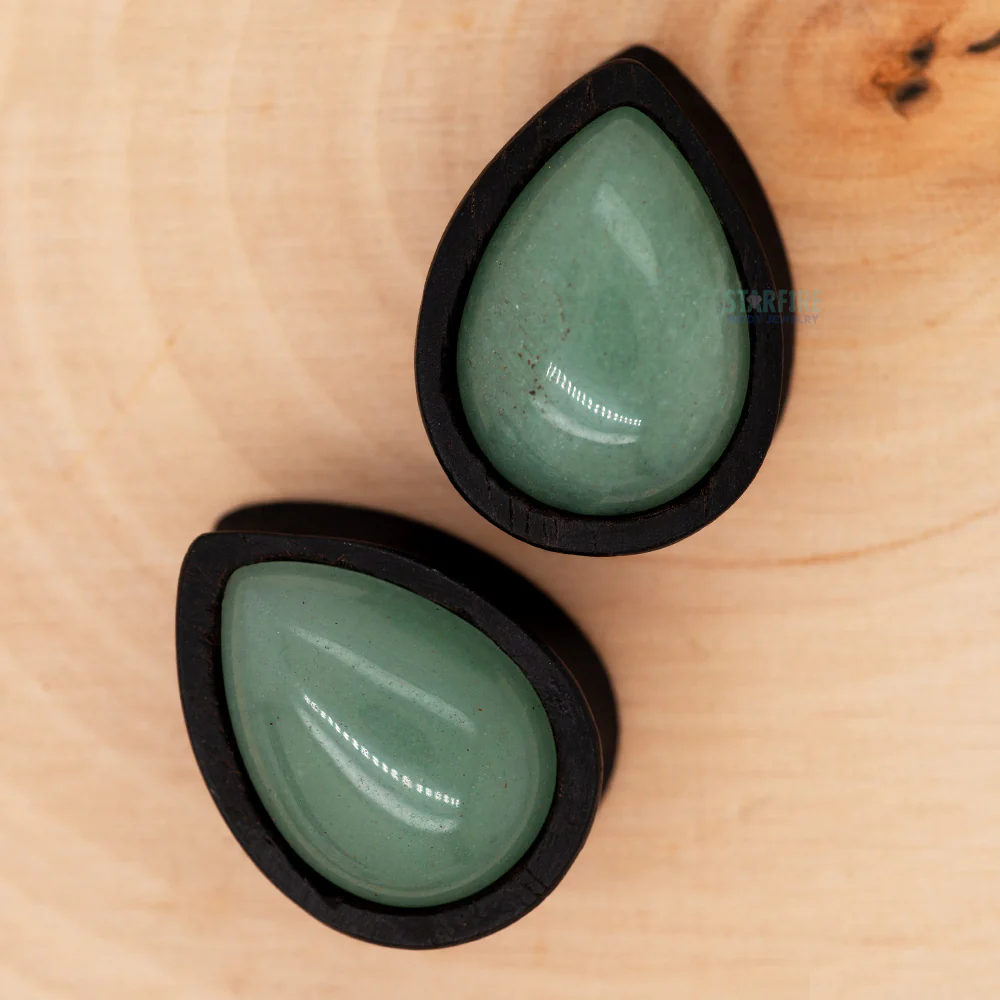 Teardrop Swarovski Plugs in Wood - Jade - Image 2
