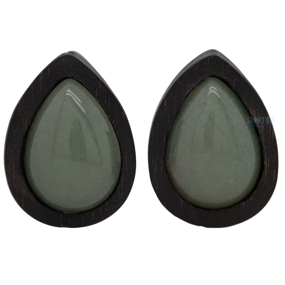 Teardrop Swarovski Plugs in Wood - Jade - Image 3