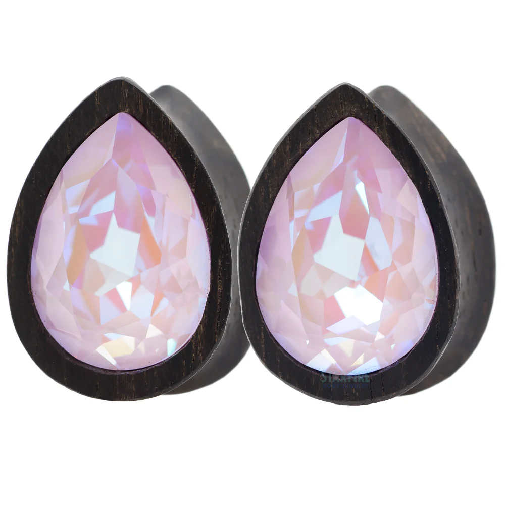 Teardrop Swarovski Plugs in Wood - Lavender Delite