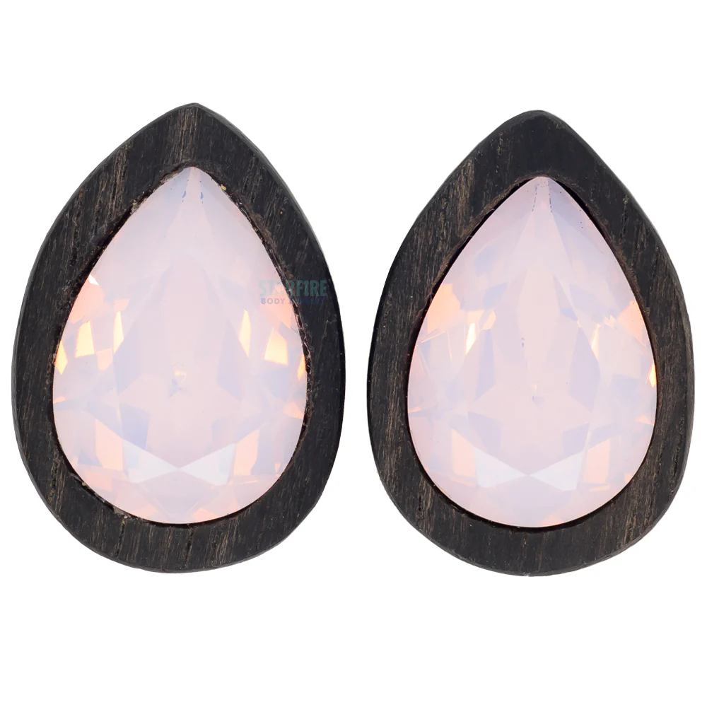 Teardrop Swarovski Plugs in Wood - Rose Opal - Image 3