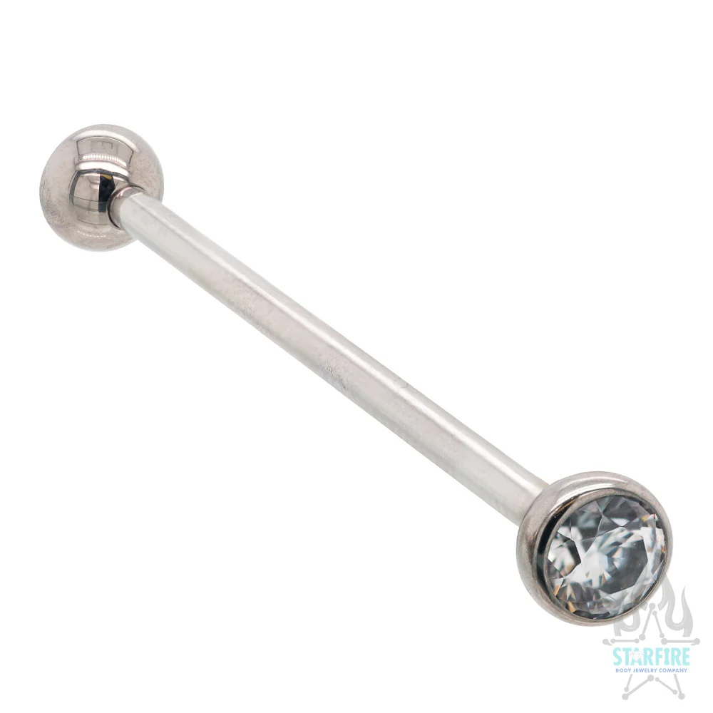 Faceted Gem Ball in Bezel Industrial Barbell - Image 3