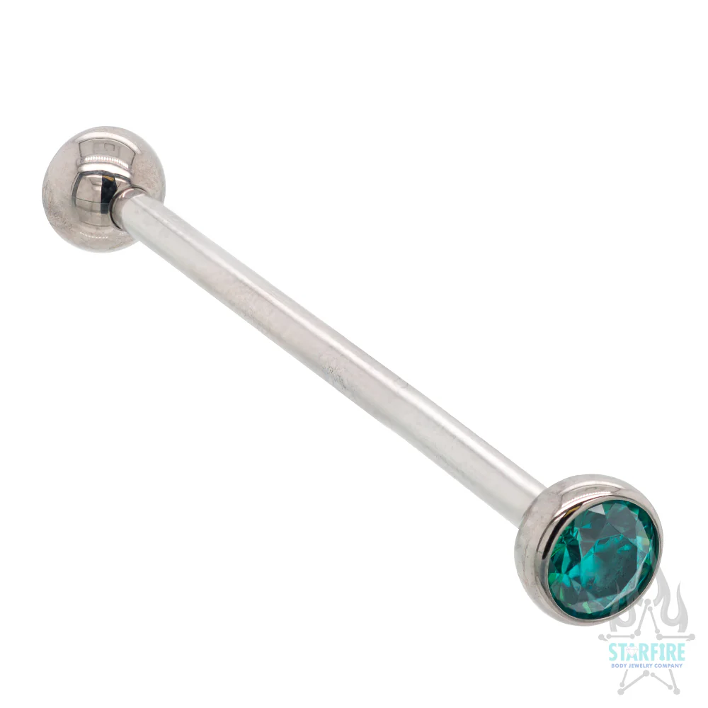 Faceted Gem Ball in Bezel Industrial Barbell - Image 4