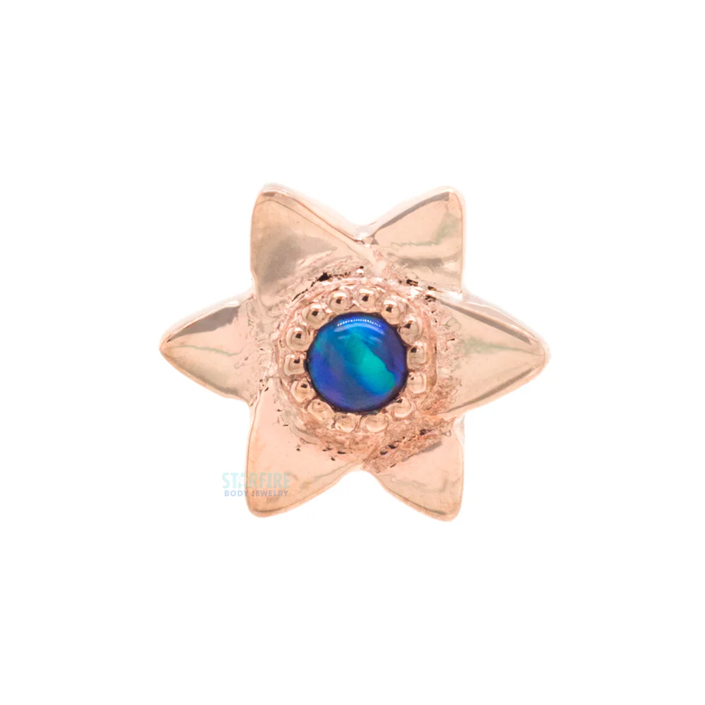 Flat Lotus with Bezel Nostril Screw in Gold with Dark Blue Opal - Image 3