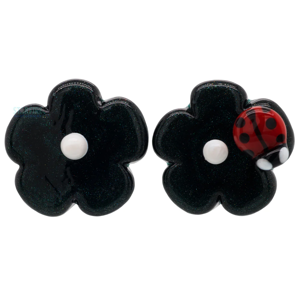 Flower Sculpted Glass Plugs with 1 Ladybug - Image 3