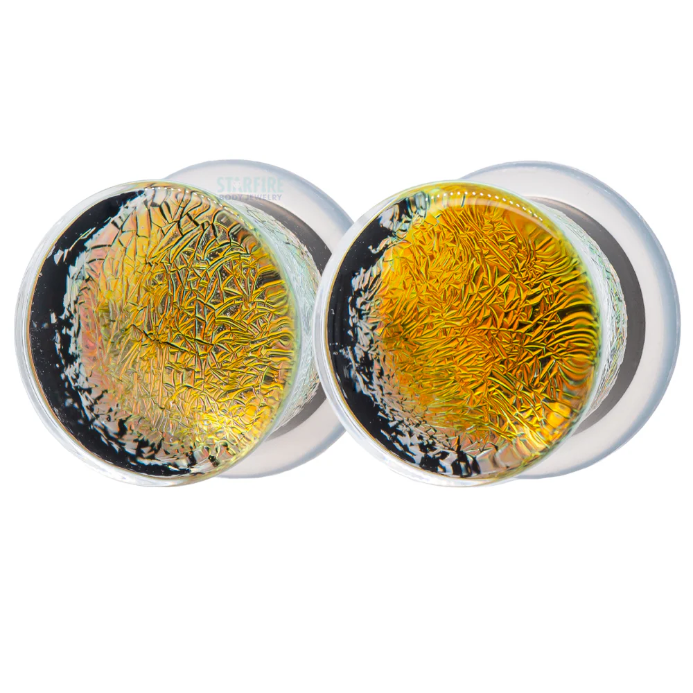 Foil Glass Plugs - Orange on Black - Image 2