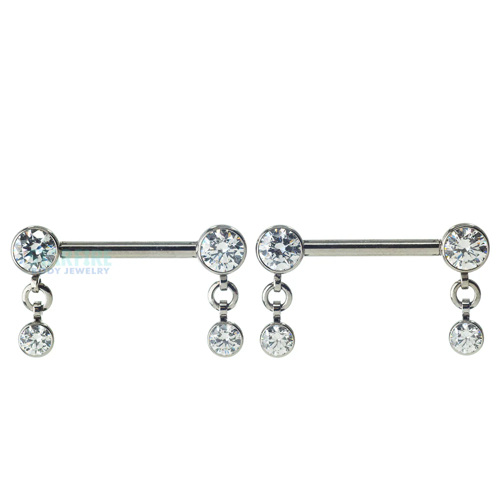Faceted Gem Forward Facing Nipple Barbells in Bezel's with dangle - pair - Image 3