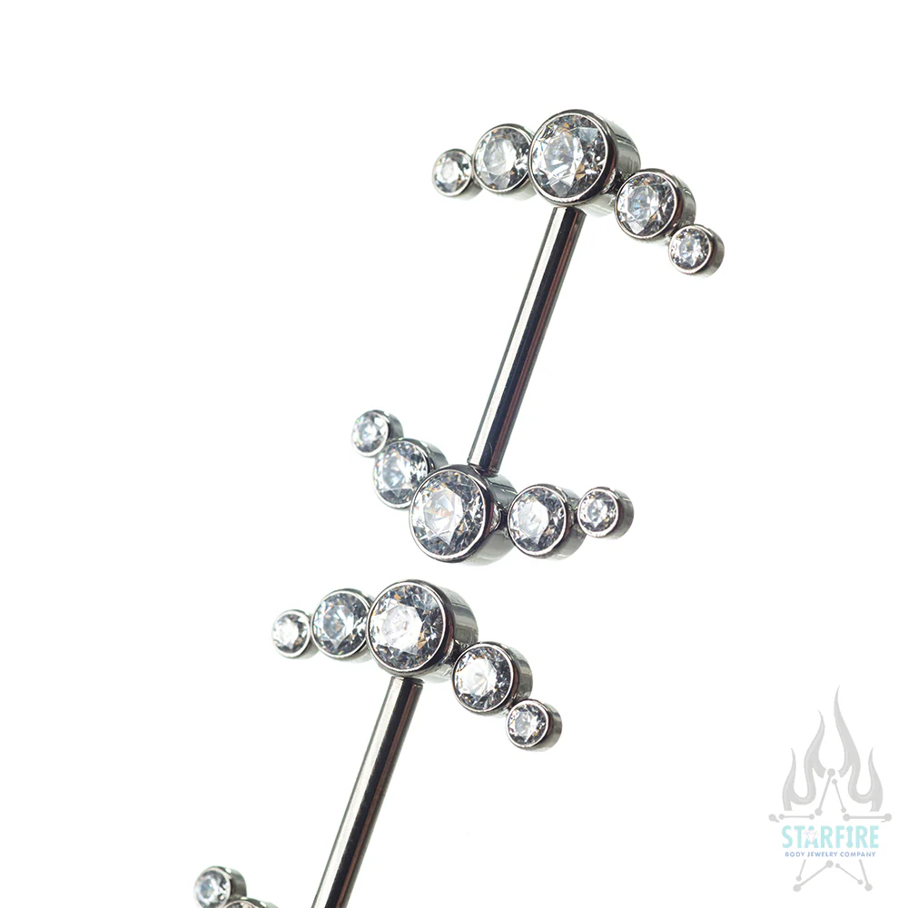 Faceted Gem Forward Facing Nipple Barbells with 5 Bezel Cluster - pair - Image 3