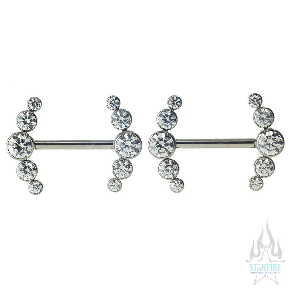 Faceted Gem Forward Facing Nipple Barbells with 5 Bezel Cluster - pair - Image 5