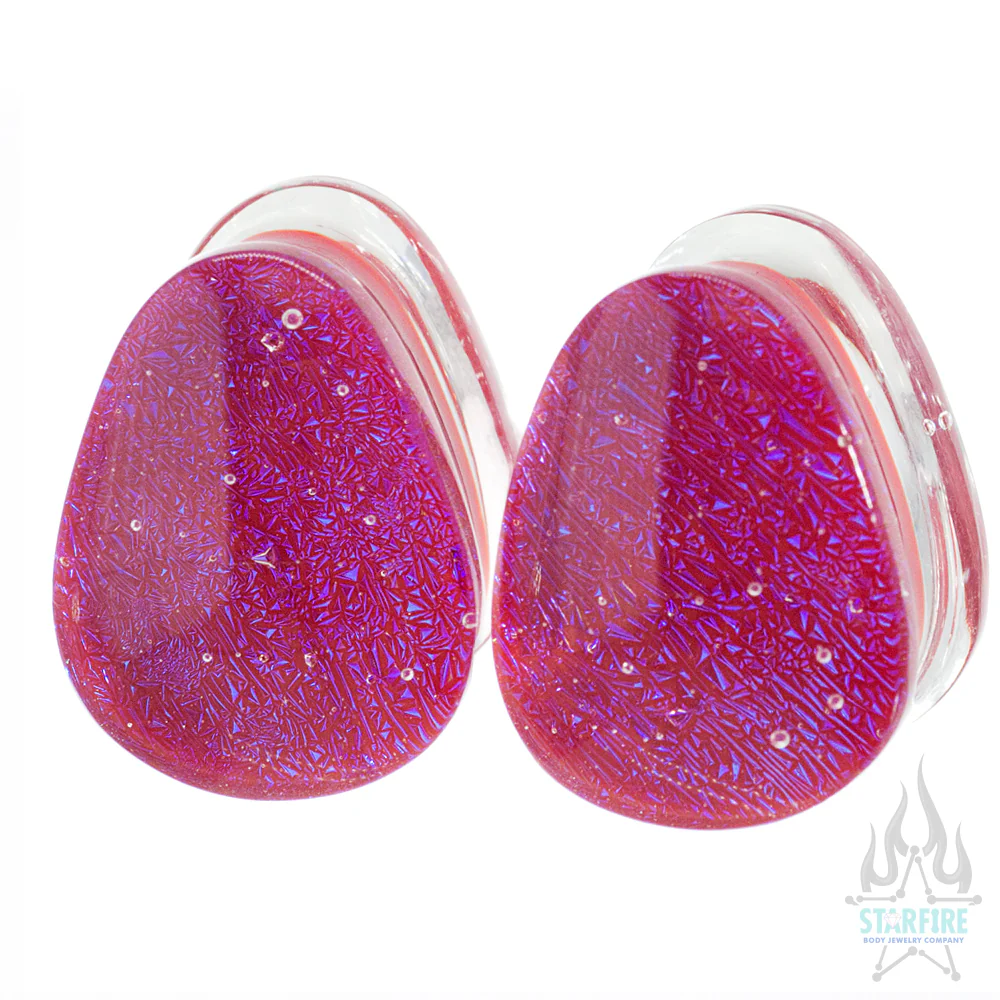 Fused Dichroic Glass Teardrop Plugs - Image 6