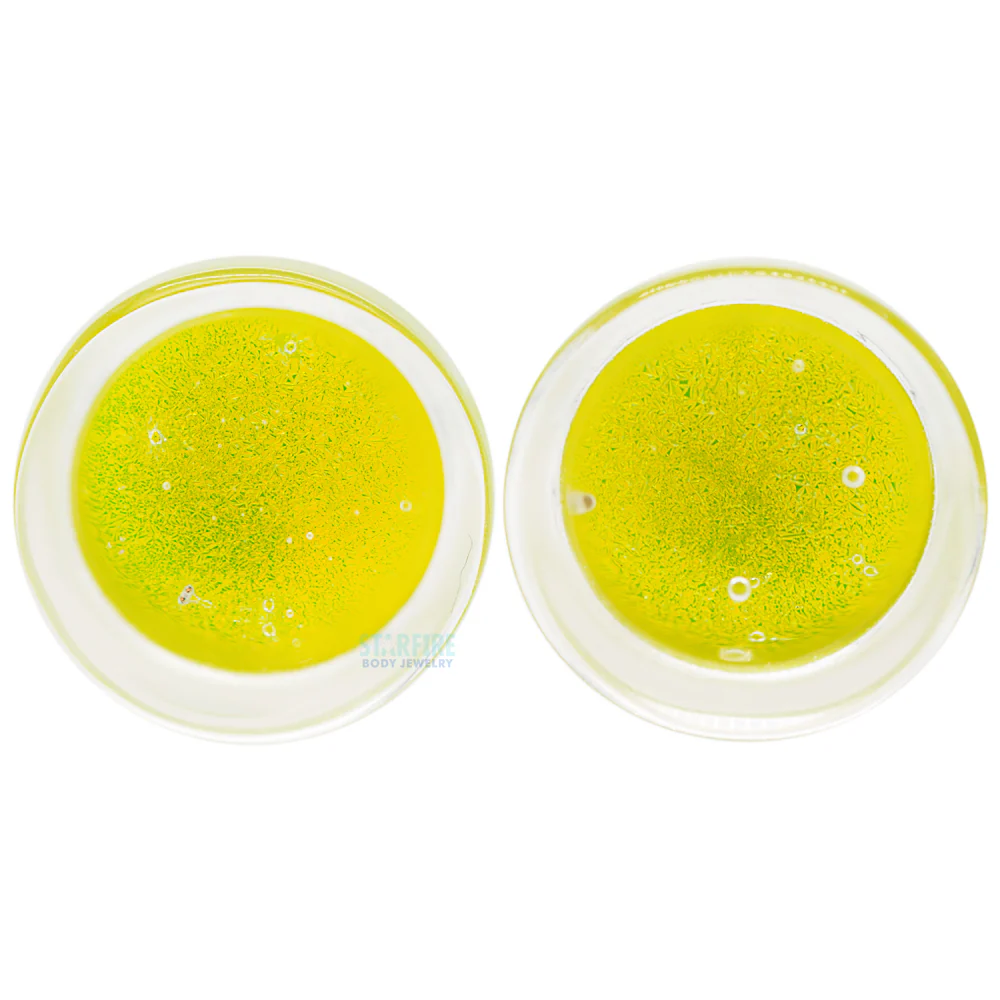 Fused Dichroic Glass Plugs - Green Gold - Image 3