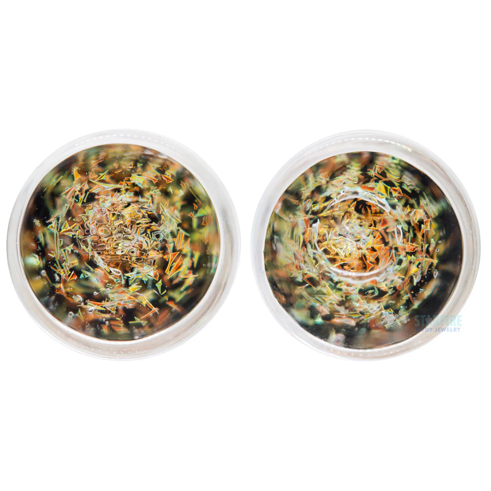 Galaxy Glass Plugs - Copper & Gold on Black - Image 2