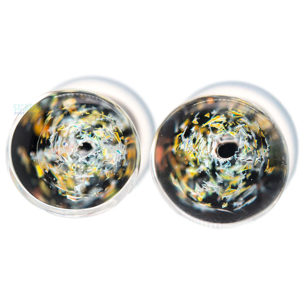 Galaxy Glass Plugs - Diamond & Copper on Black