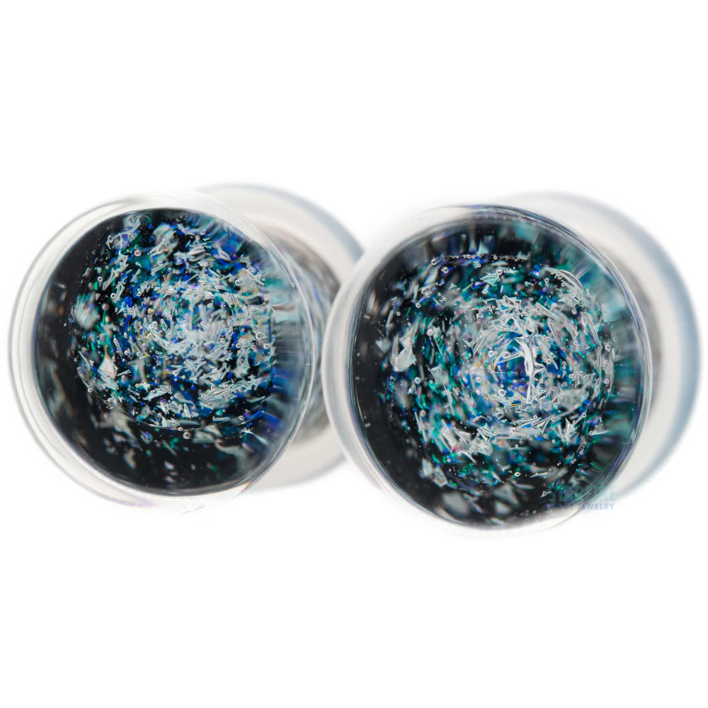 Galaxy Glass Plugs - Diamond & Green on Black