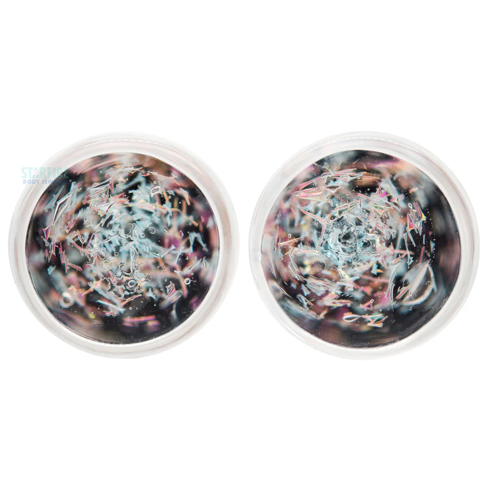 Galaxy Glass Plugs - Diamond & Pink on Black
