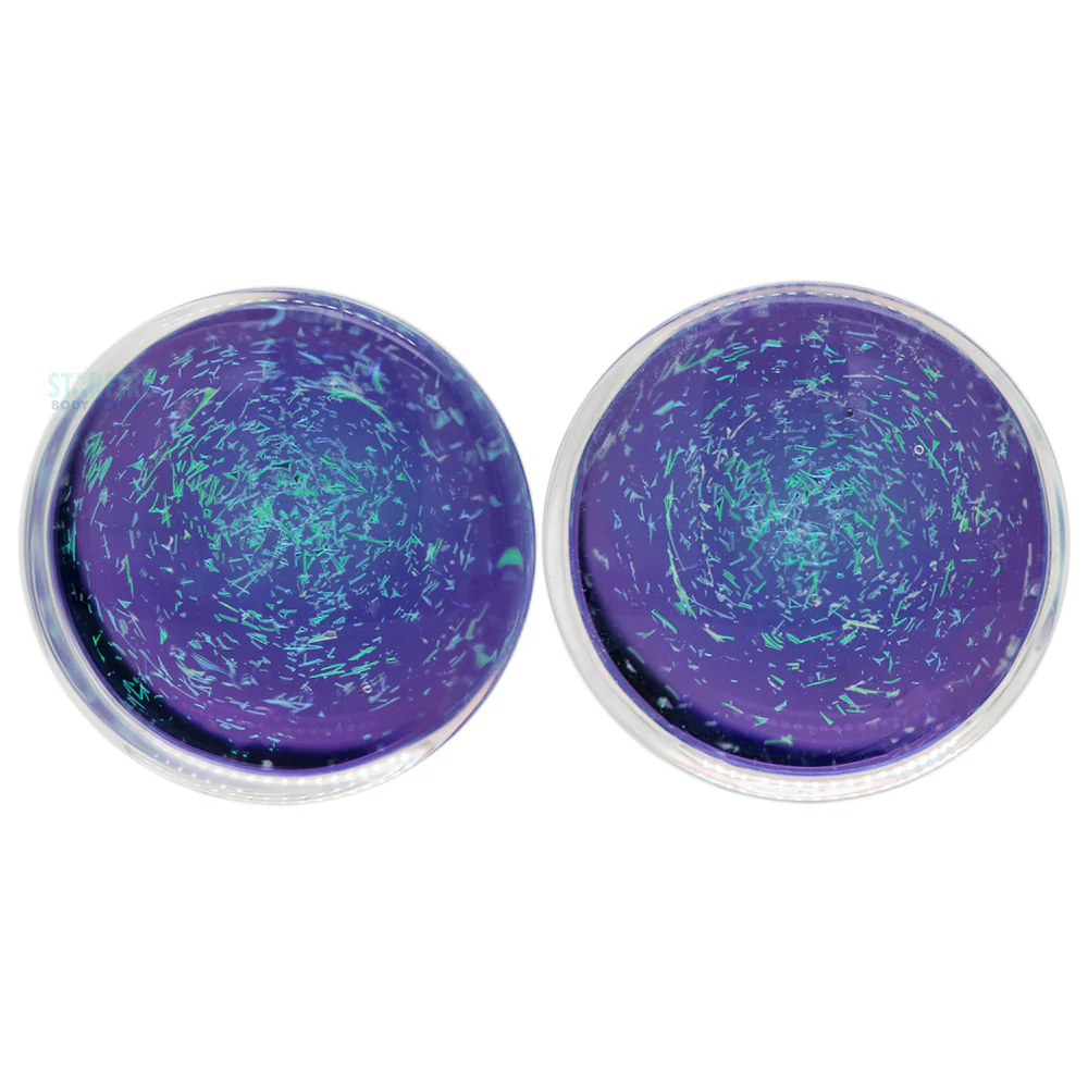 Galaxy Glass Plugs - Green on Amethyst - Image 3