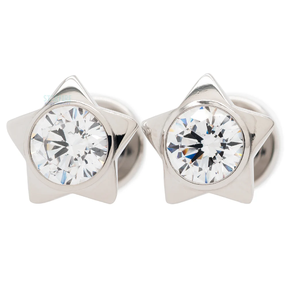 Gem Star Plugs with Brilliant-Cut Gem - Cubic Zirconia