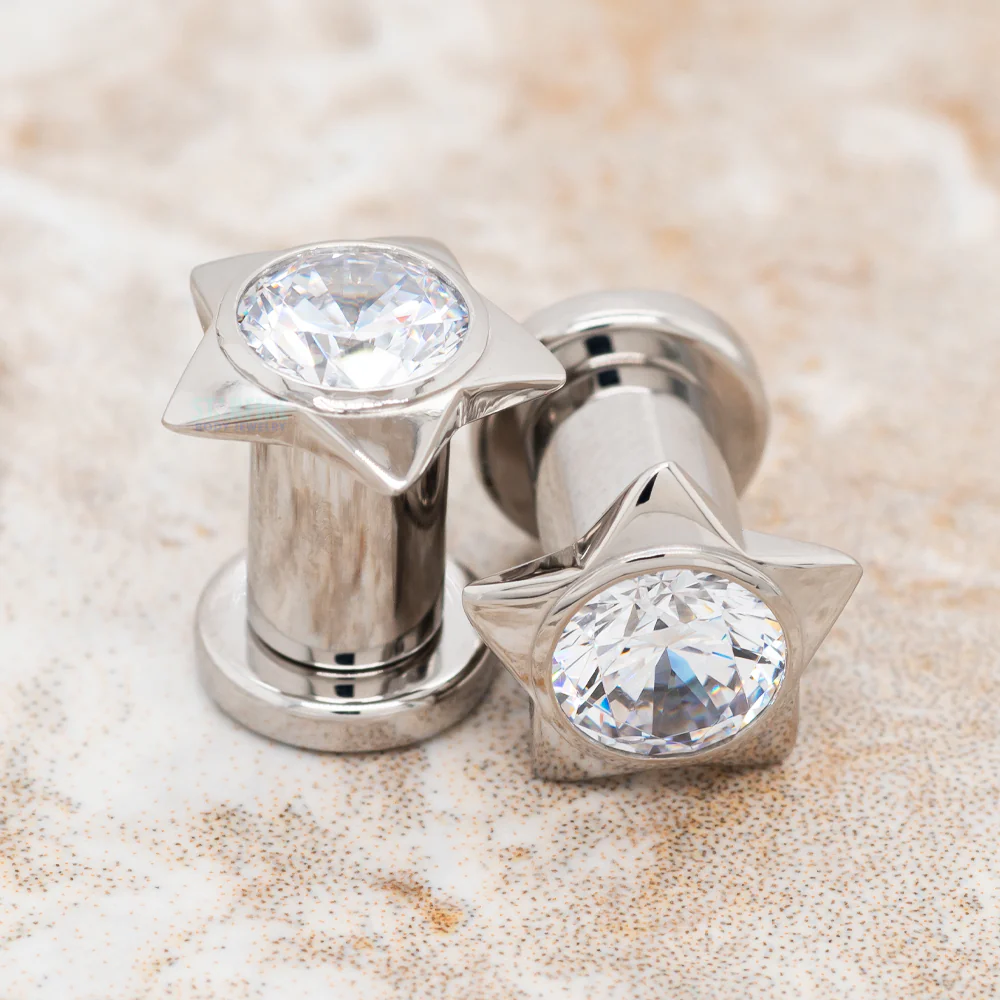 Gem Star Plugs with Brilliant-Cut Gem - Cubic Zirconia - Image 2
