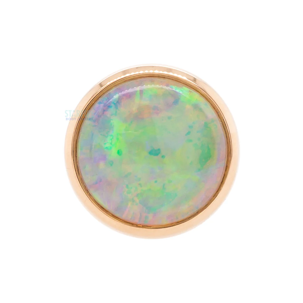 Genuine White Opal in Cup Setting Tongue Barbell in Gold with ball bottom - 14 ga. - Image 3