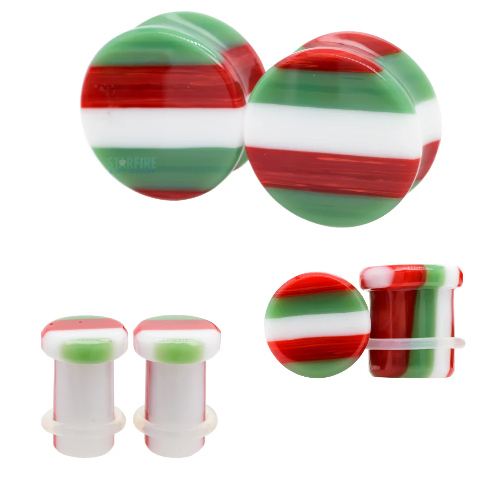 Glass Linear Plugs - CHRISTMAS: Green, Red & White