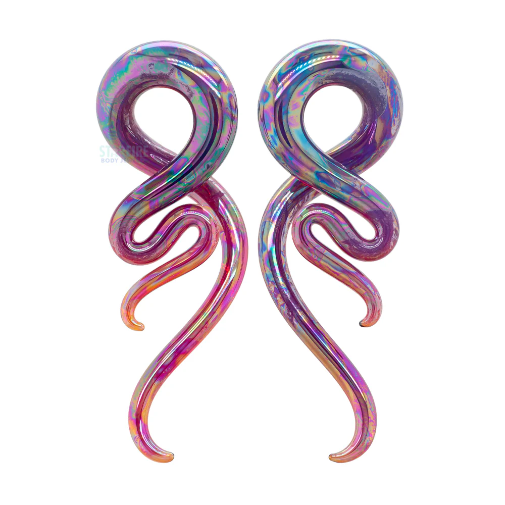 Glass Mini River Squids - Oil Slick Peacock Amber