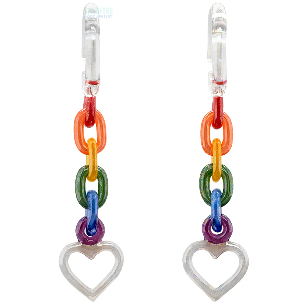 Glass Chain Weights with Heart - Oil Slick Clear with Rainbow & UV White Pink - Image 3