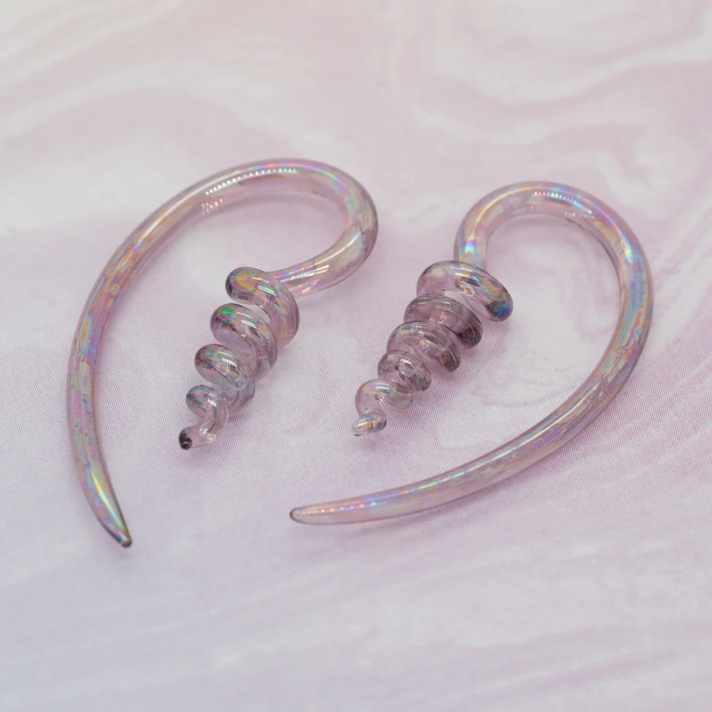 Glass Corkscrew River Talons - Oil Slick Peacock Amber - Image 2
