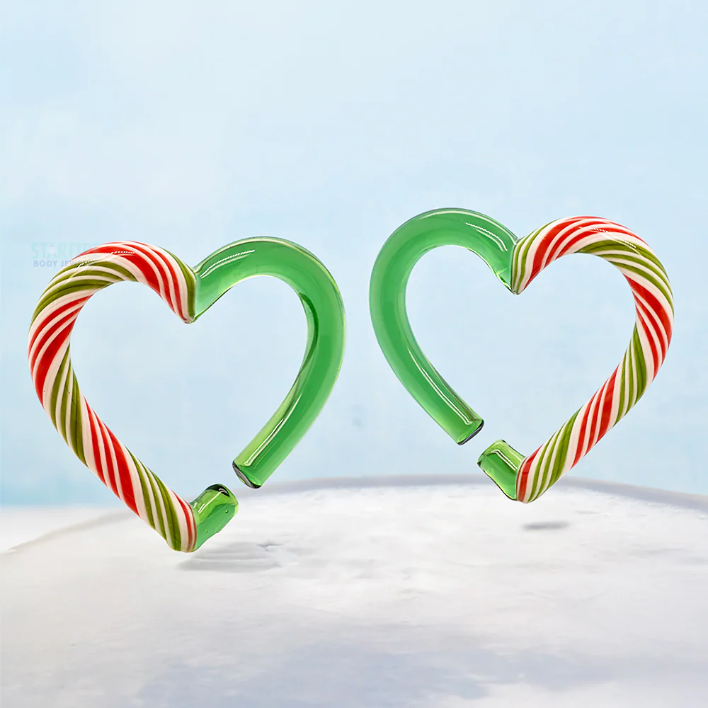Glass Hearts - Red, Green & White Candy Cane on Green - Image 2