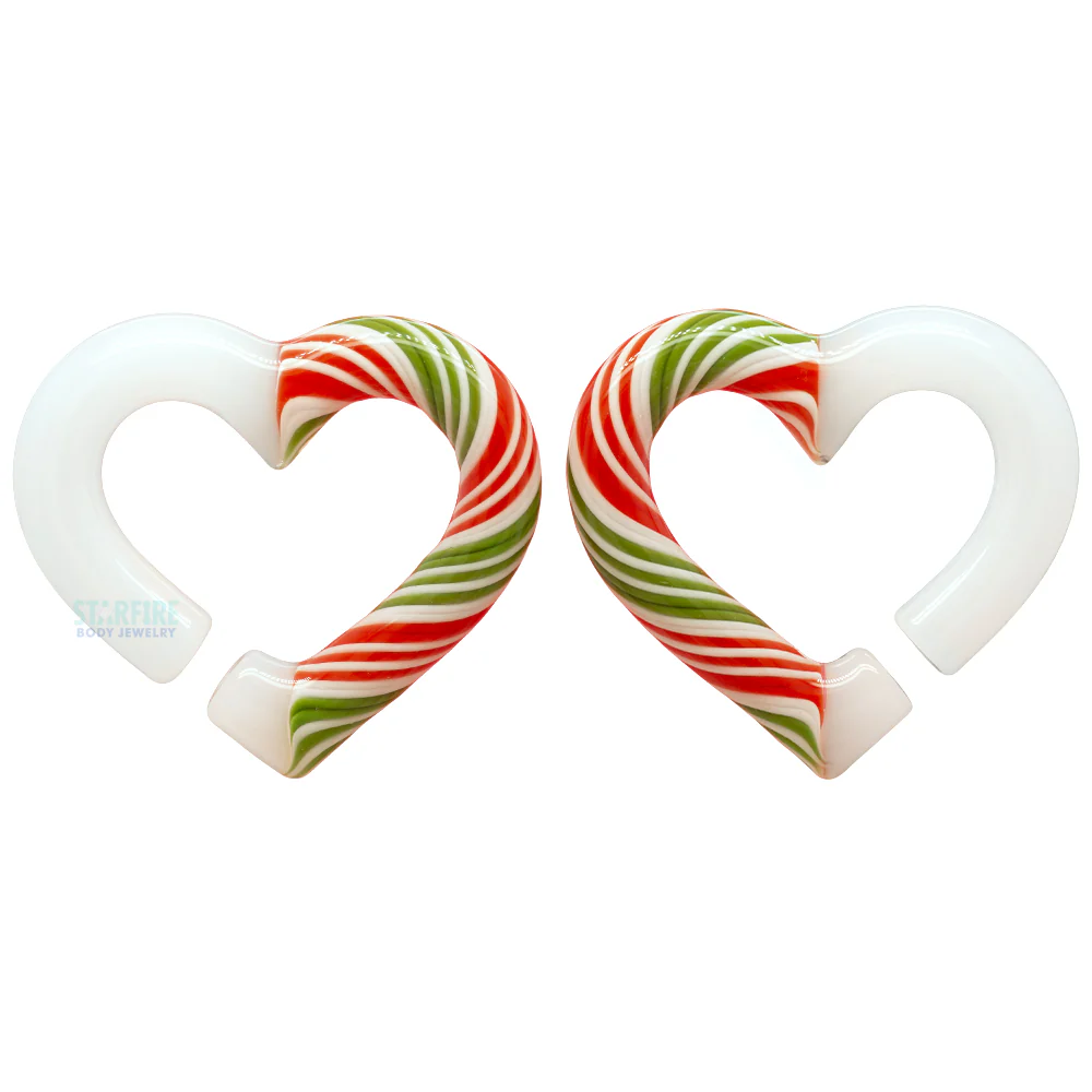 Glass Hearts - Red, Green & White Candy Cane on White - Image 2
