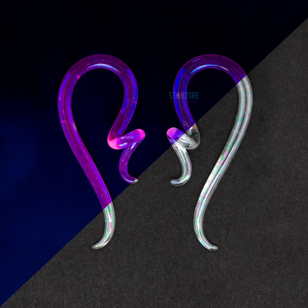 Glass Mini Coiled Snakes - Oil Slick UV Clear Pink
