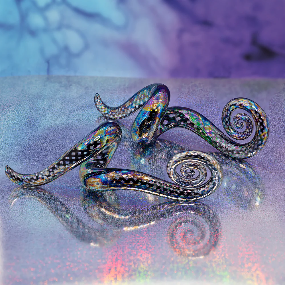 Glass Mini Drop Spiral Curls - Oil Slick Black Fishnet - Image 2