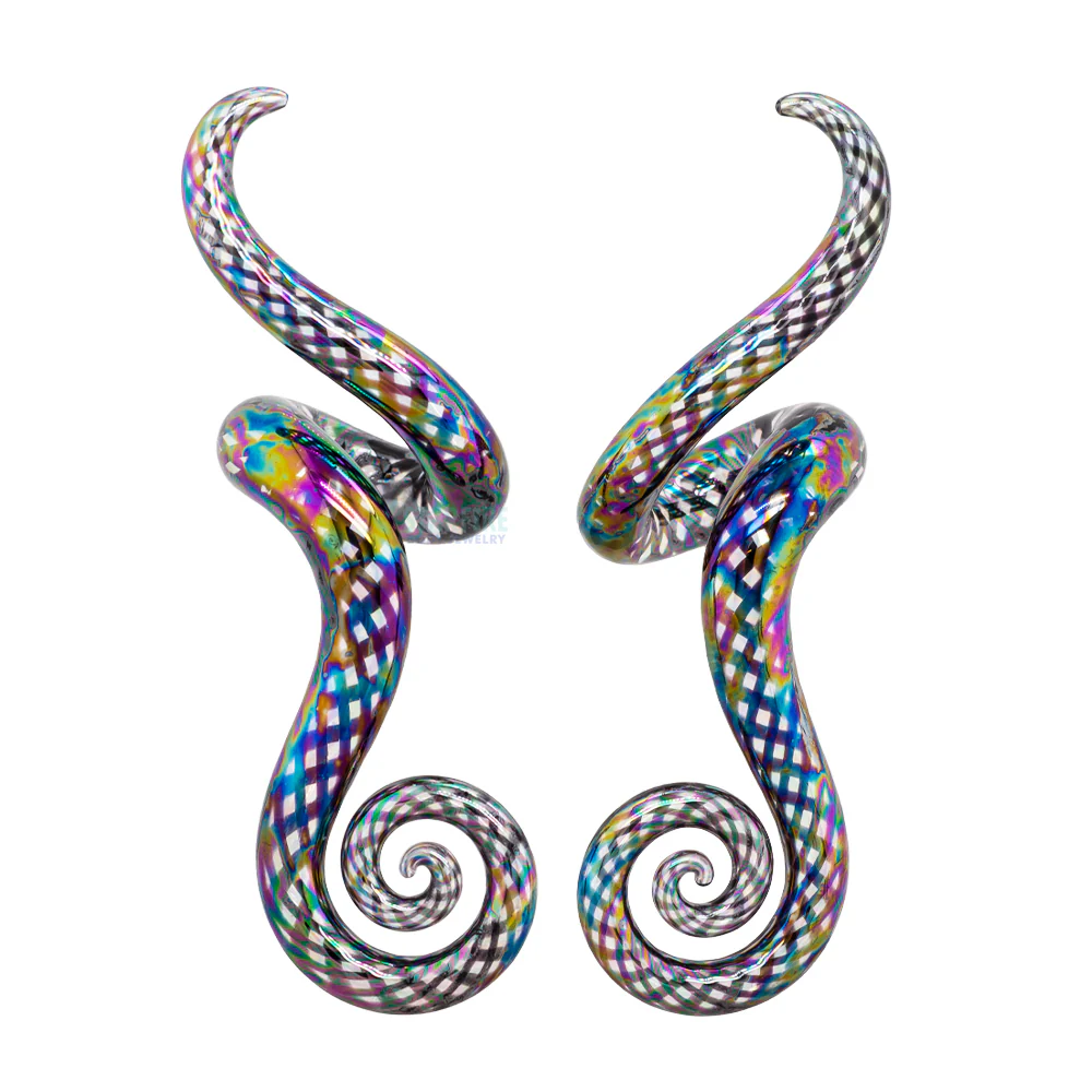 Glass Mini Drop Spiral Curls - Oil Slick Black Fishnet - Image 3