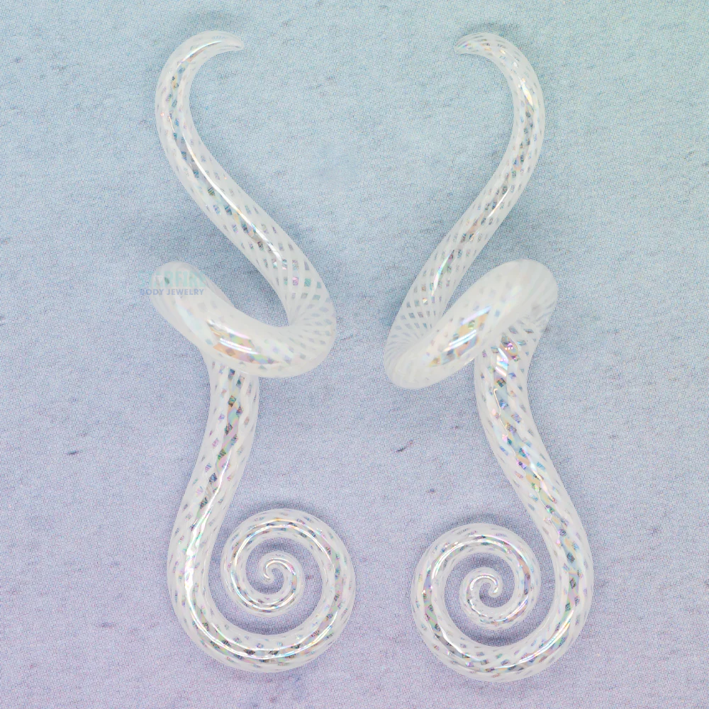 Glass Mini Drop Spiral Curls - Oil Slick White Fishnet - Image 2