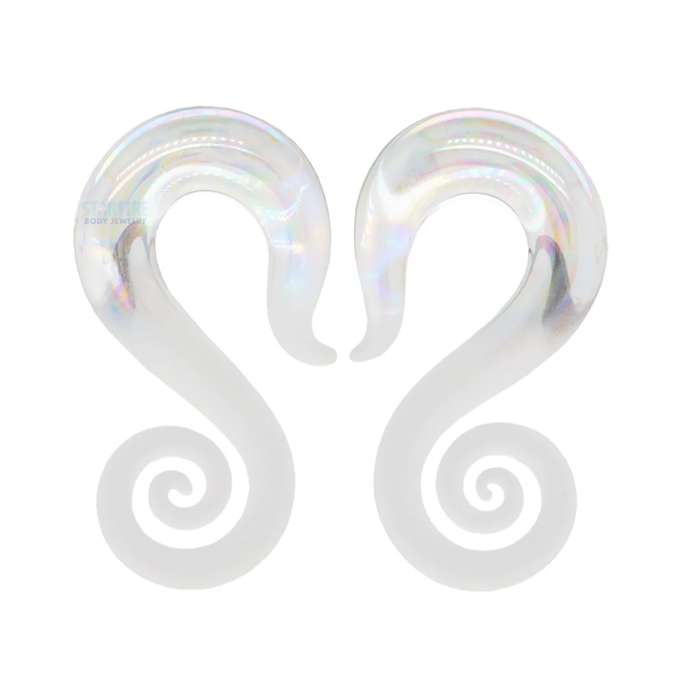 Glass Mini Drop Spirals - Oil Slick Clear Seaglass
