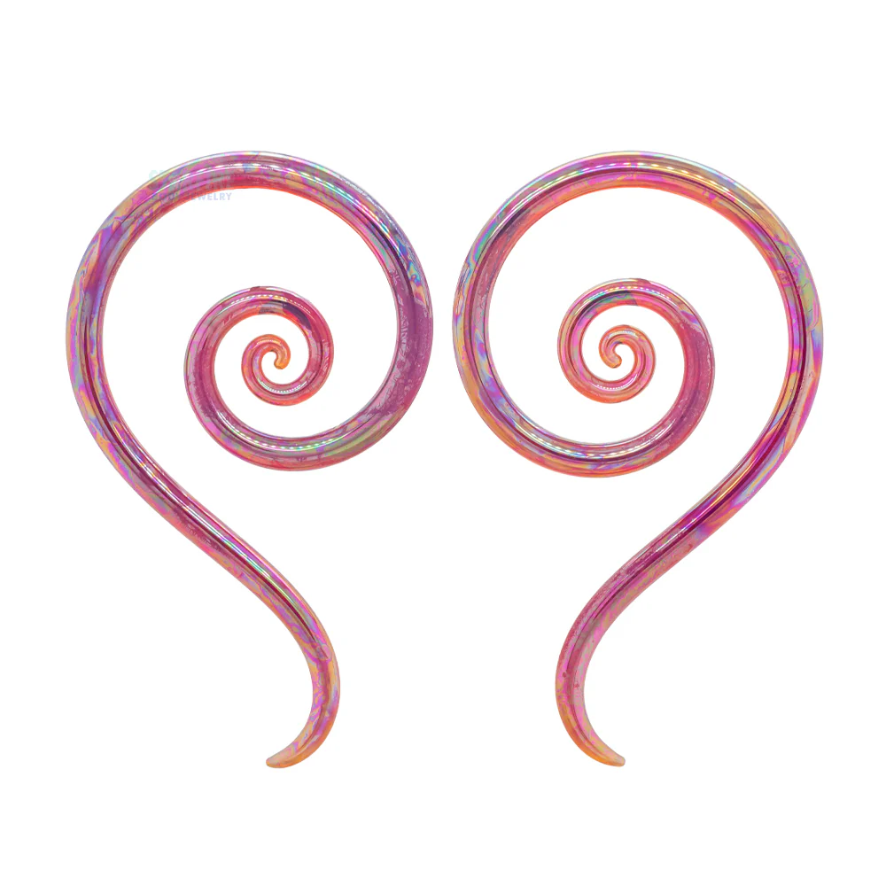 Glass Mini Spiral Snakes - Oil Slick Peacock Amber