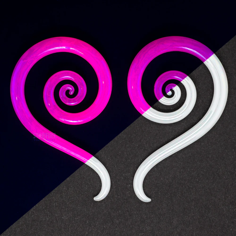Glass Mini Spiral Snakes - Oil Slick UV Secret Pink
