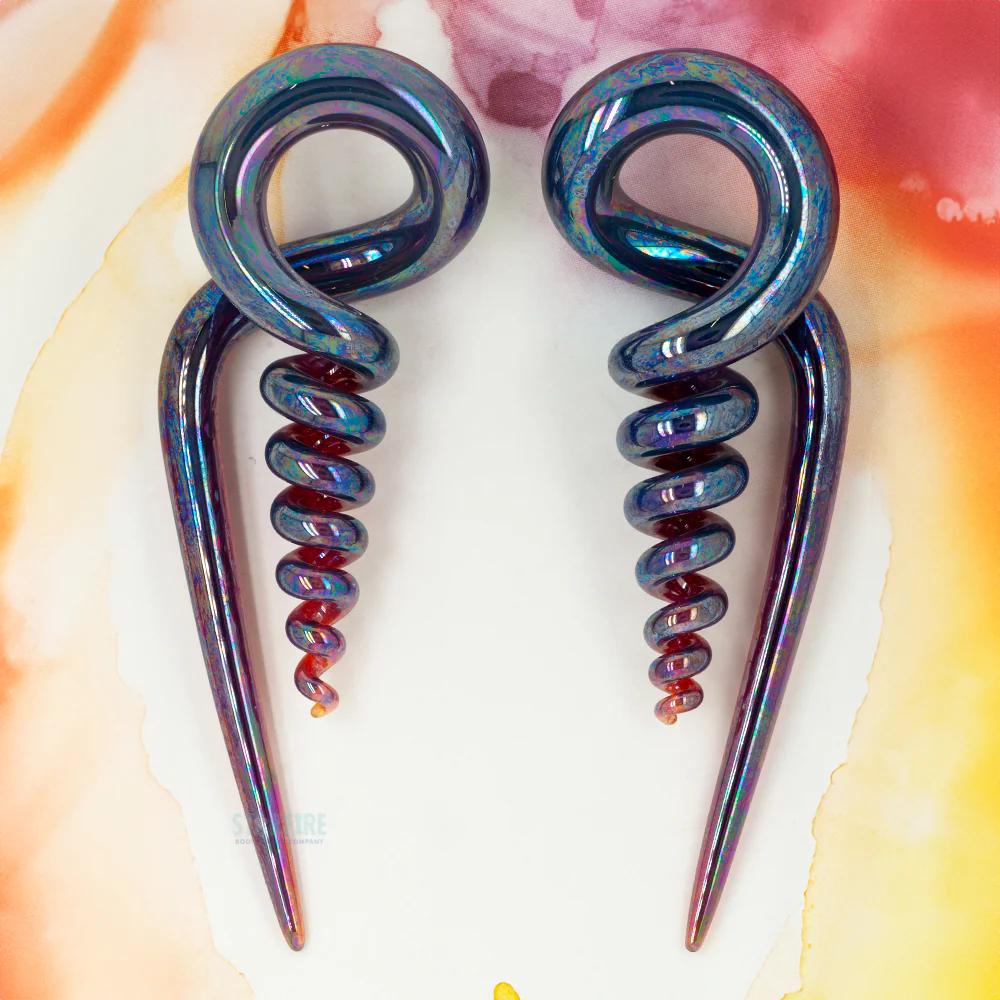 Glass Corkscrew Squids - Oil Slick Peacock Amber - Image 2
