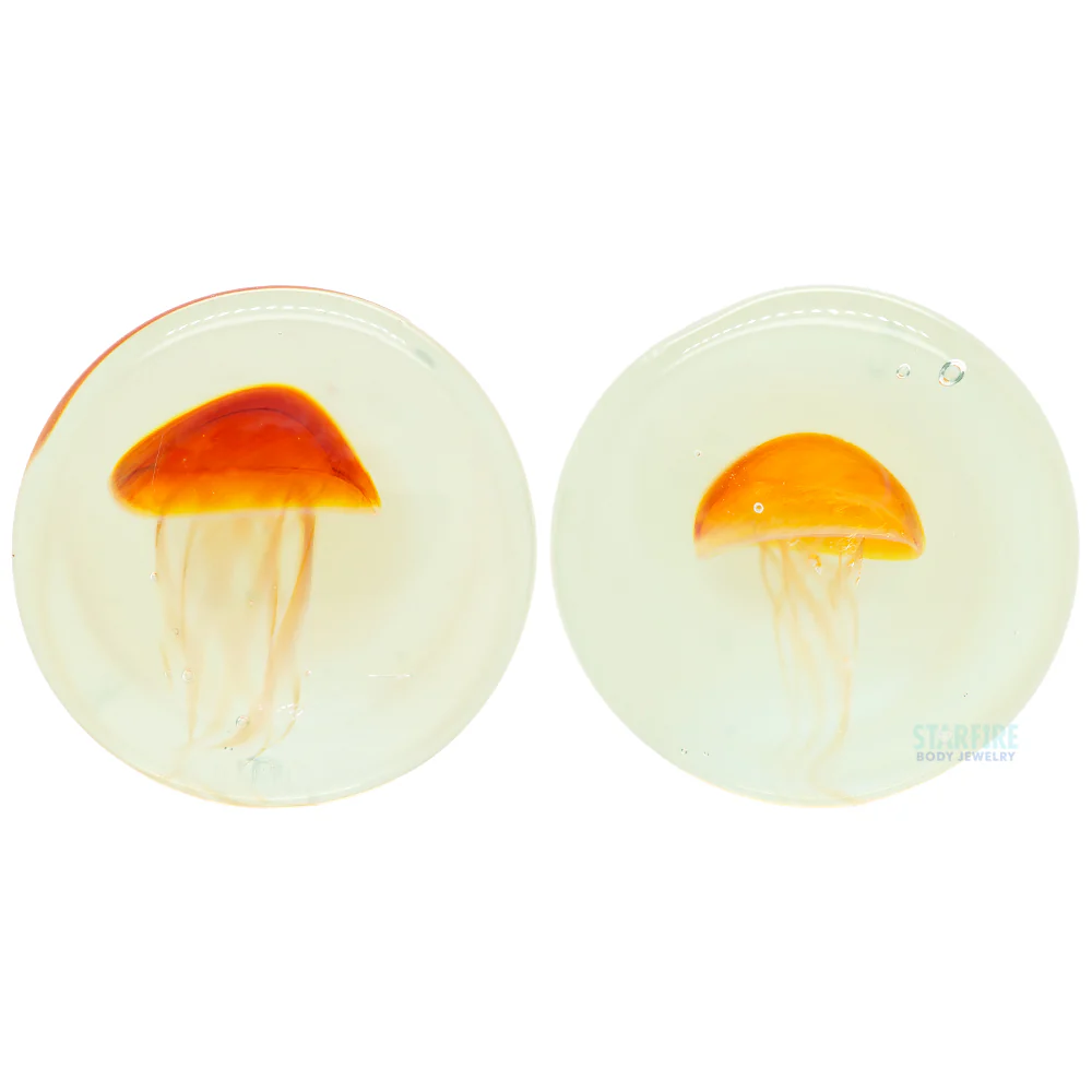Jellyfish - Amber/Purple on Caribbean Blue Glass Plugs - Image 3