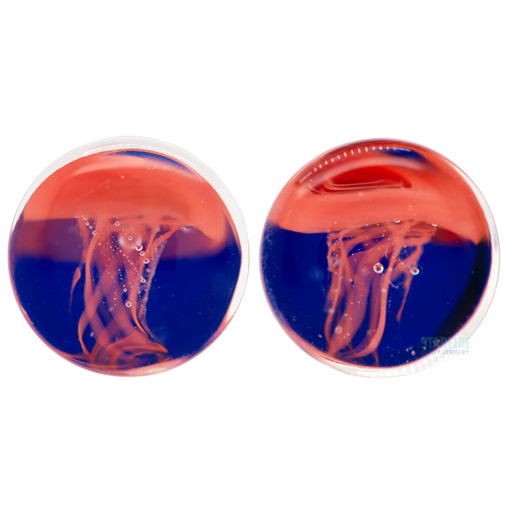 Jellyfish - Red on Cobalt Blue Glass Plugs - Image 2